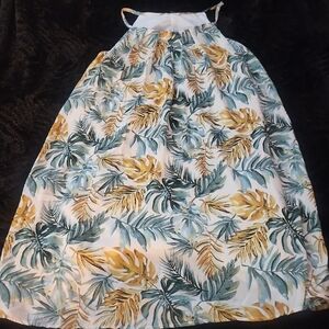 Tropical Leaf Print Halter Dress